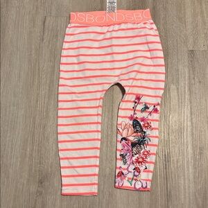 Bonds Baby Leggings with Pink Stripes and Floral Accent